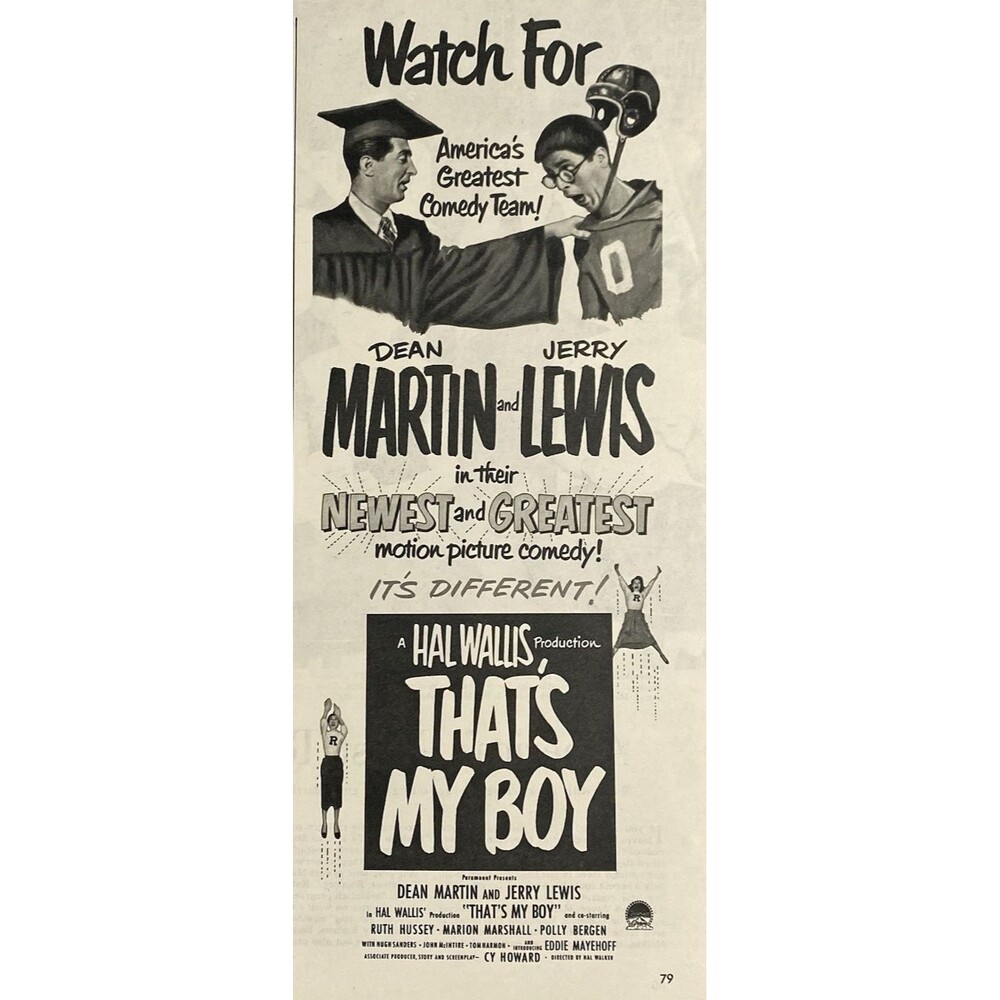 Paramount Pictures "That's My Boy" Dean Martin & Jerry Lewis Vintge Print Ad '51